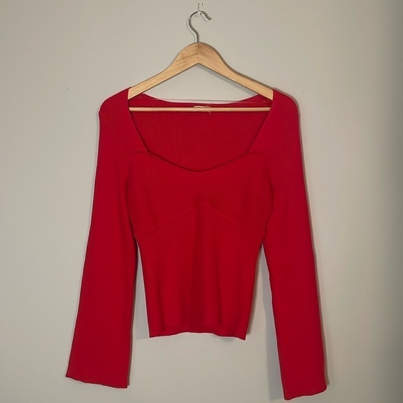 Bustier Effect Bodycon Sweater with Long Pagoda Sleeves NWT - Picture 5 of 9